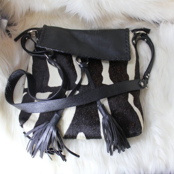 VTD Cavalcanti Genuine Cow pattern Leather Shoulder Black  bag Made in Italy - Picture 1 of 9